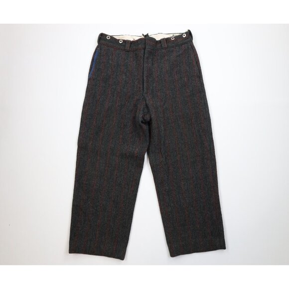 Vintage 70s Woolrich Mens 34x28 Distressed Heavy Wool Striped Wide Leg Pants USA - Picture 1 of 15